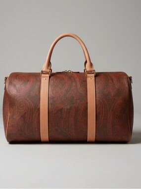 Authentic Vintage ETRO Paisley Boston Speedy Satchel Brown Leather/Canvas Bag